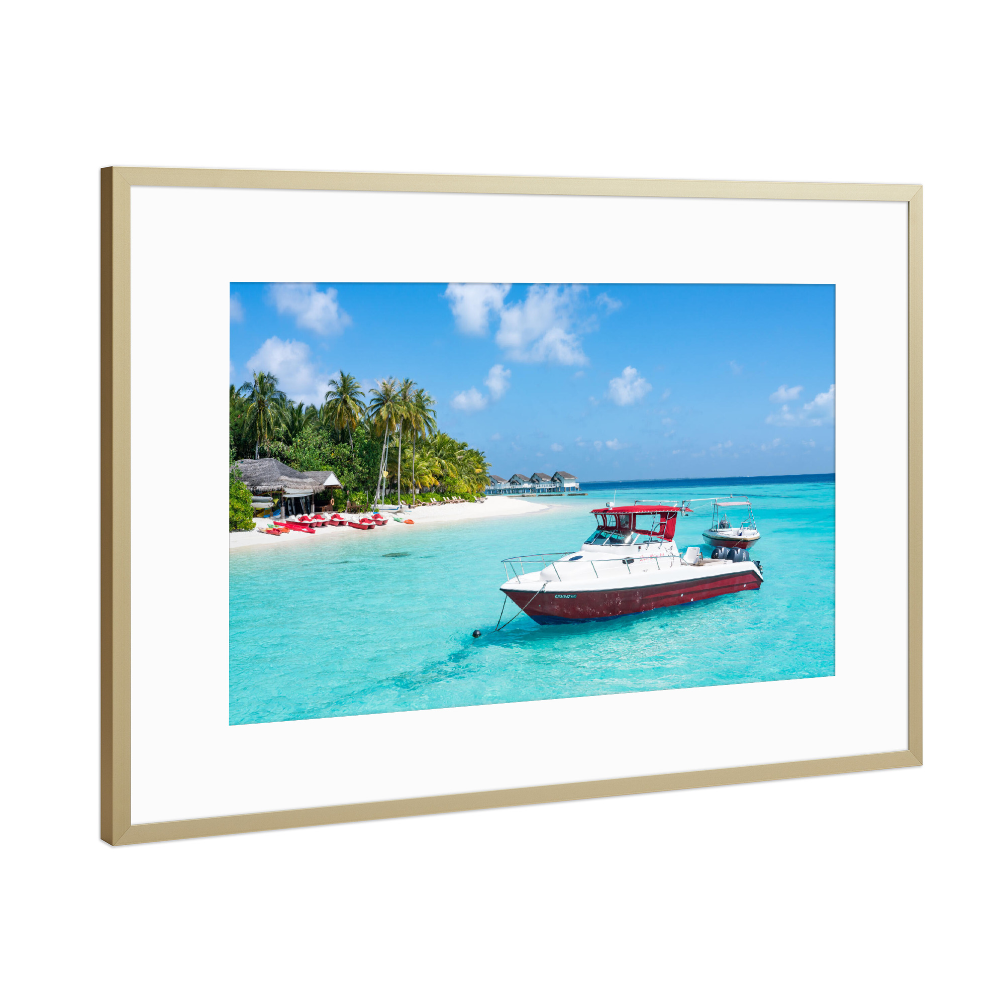Poster mit Rahmen Gold "Traumurlaub auf den Malediven" artboxONE - Reise / Strand und Meer,Reise / Afrika,Buchstaben / M