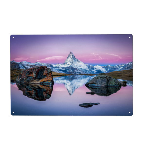 Metall Poster "Matterhorn und Stellisee" artboxONE - Natur,Buchstaben / M,Buchstaben / S