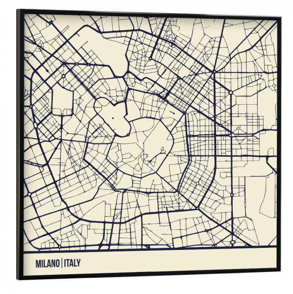 Poster mit schwarzem Rahmen 30x30 cm "Milano Italy map" artboxONE - Reise,Städte / Mailand - Milan,City,Urban,Grey,Map,Minimal
