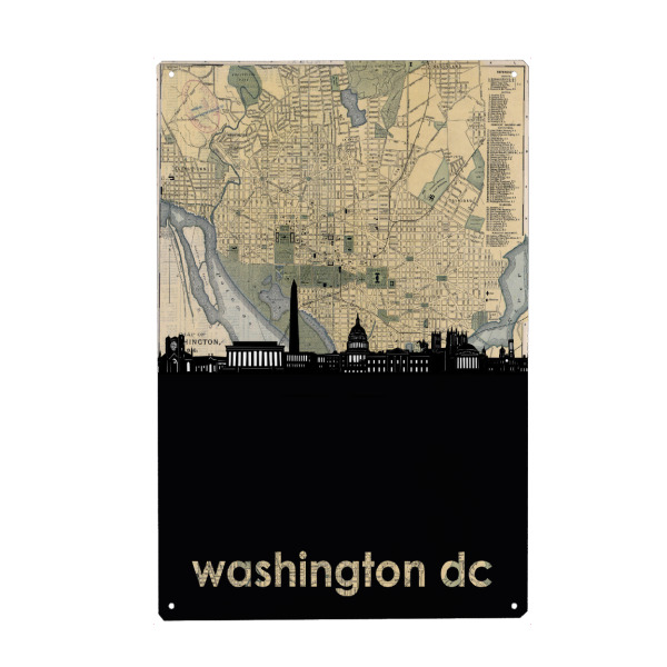 Metall Poster "Washington dc skyline map" artboxONE - Städte,Reise,Architektur,Städte / Washington,Kartografie