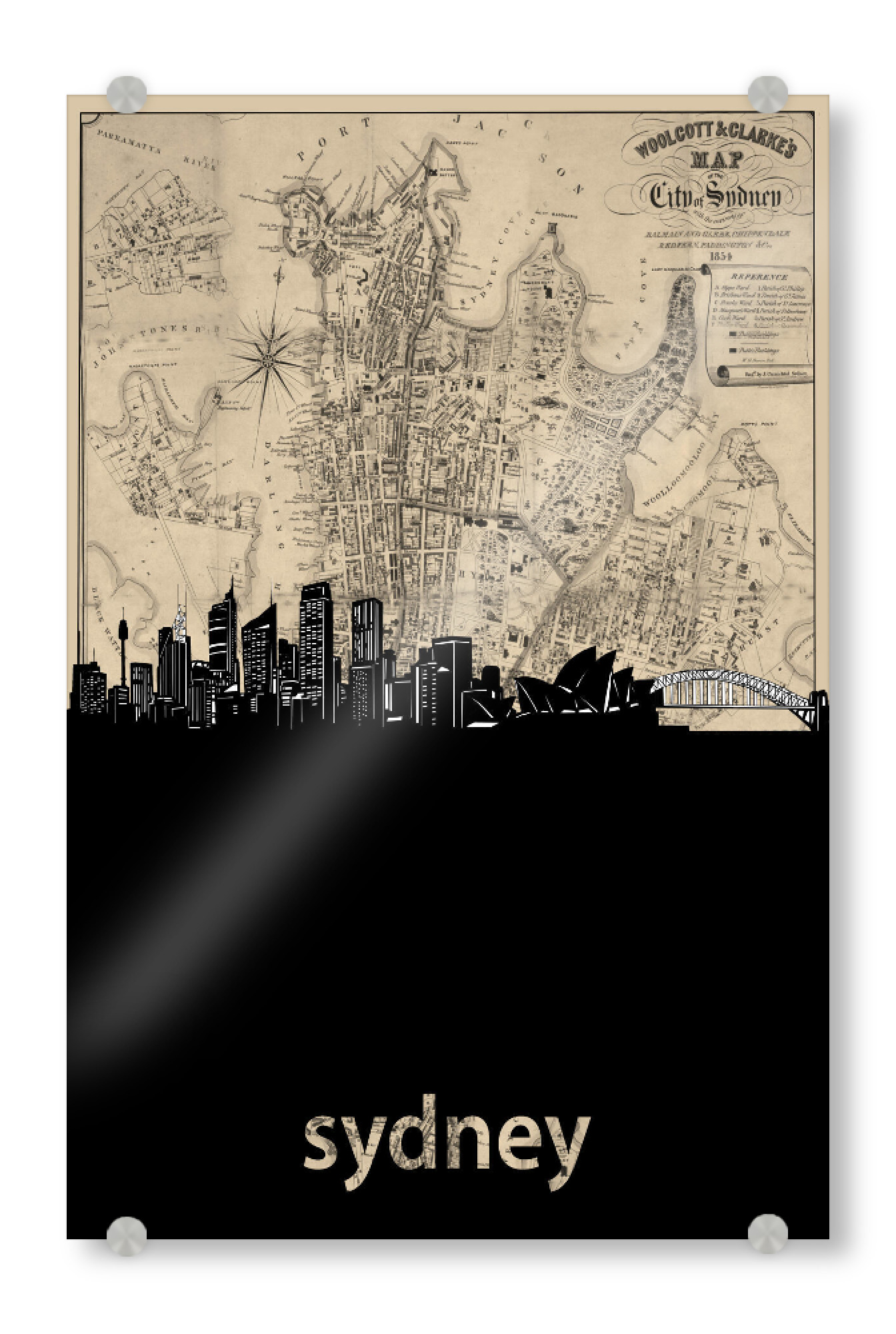 Acrylglasbild "Sydney skyline map" artboxONE - Städte,Reise,Architektur,Städte / Sydney,Kartografie