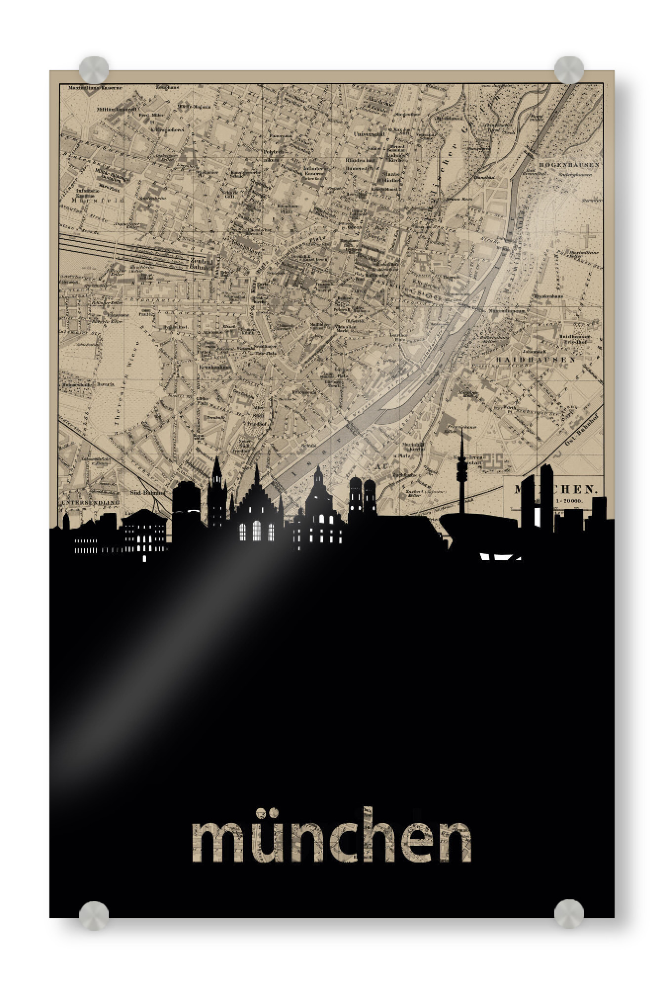 Acrylglasbild "Munich skyline map" artboxONE - Städte,Städte / München,Reise,Architektur,Kartografie