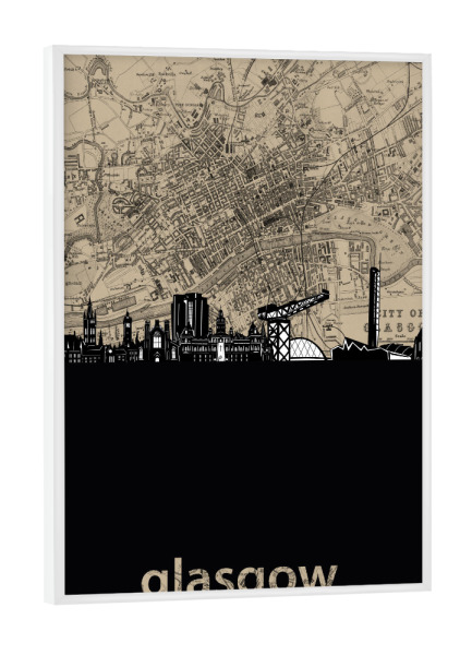 Poster mit weißem Rahmen "Glasgow skyline map" artboxONE - Städte,Reise,Architektur,Kartografie