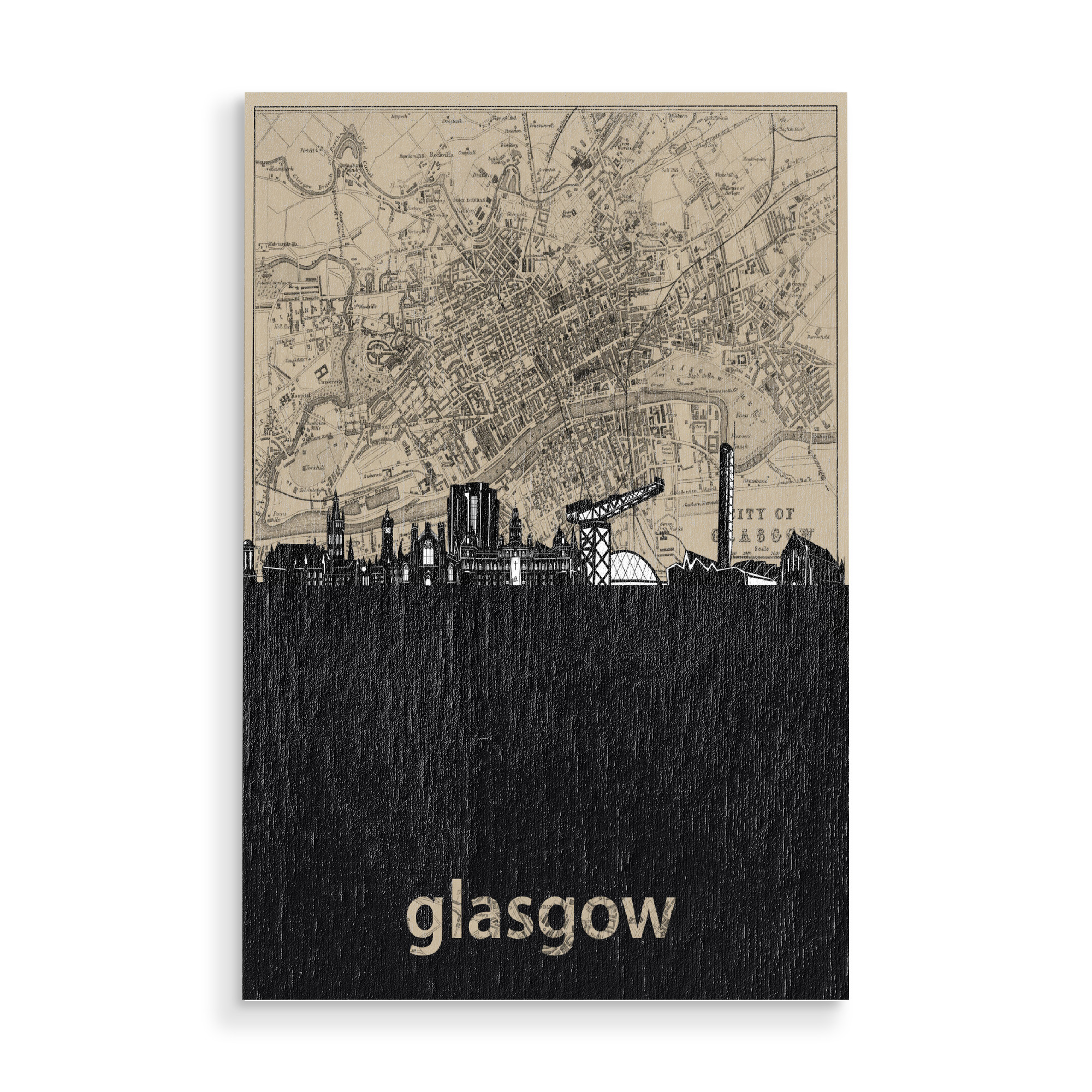 Holzbild "Glasgow skyline map" artboxONE - Städte,Reise,Architektur,Kartografie