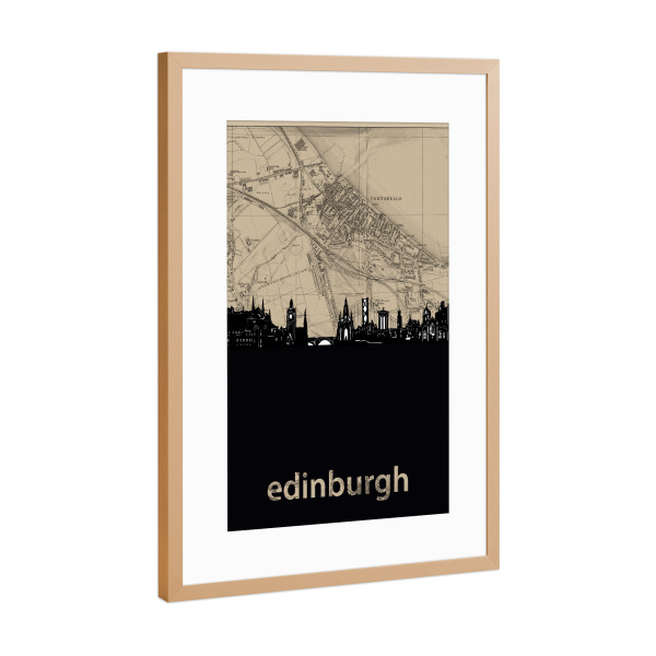 Poster mit Rahmen Kupfer "Edinburgh skyline map" artboxONE - Städte,Architektur,Kartografie