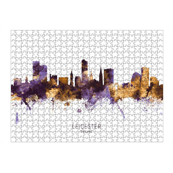 artboxONE Puzzle "Leicester Skyline PurpleGold" artboxONE - Städte - Leicester,England,Skyline,Cityscape,Stadtbild,Watercolor,City