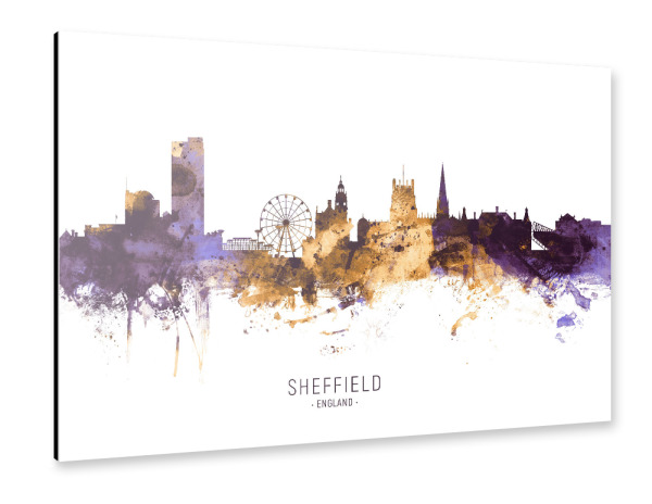 Alu-Dibond "Sheffield Skyline PurpleGold" 30x20 cm artboxONE