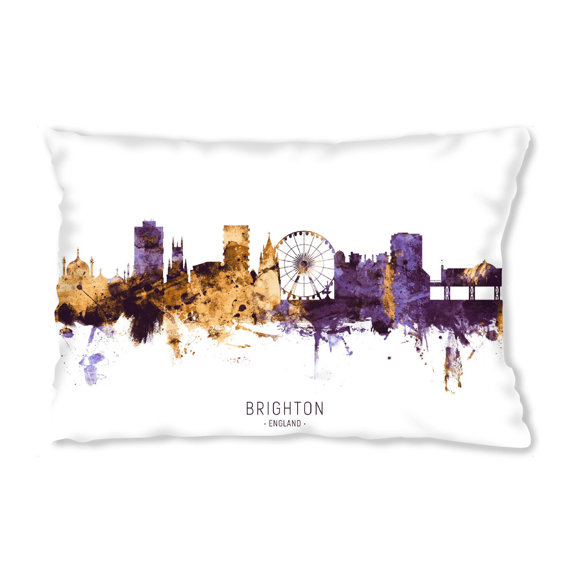 Design-Kissen "Brighton Skyline PurpleGold" artboxONE - Städte - Brighton,England,Skyline,Cityscape,Stadtbild,Watercolor,Painting,City