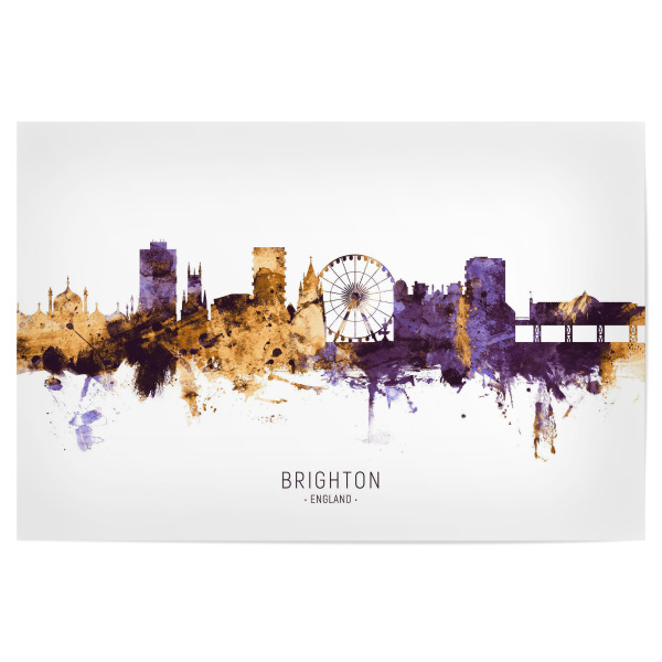 Poster "Brighton Skyline PurpleGold" artboxONE - Städte - Brighton,England,Skyline,Cityscape,Stadtbild,Watercolor,Painting,City
