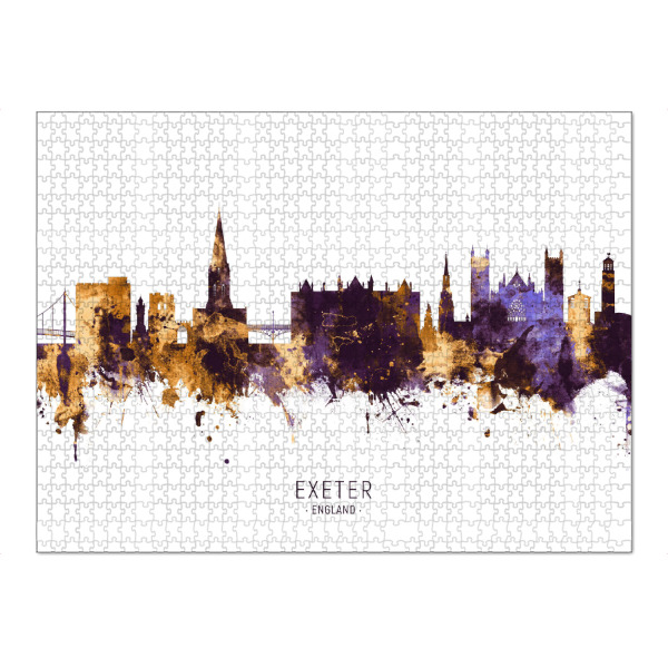 Puzzle Ravensburger "Exeter England Skyline PurpleGold" artboxONE - Städte - Exeter,England,Skyline,Cityscape,Stadtbild,Watercolor,Painting,City