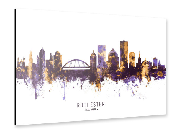 Alu-Dibond "Rochester Skyline PurpleGold" 30x20 cm artboxONE