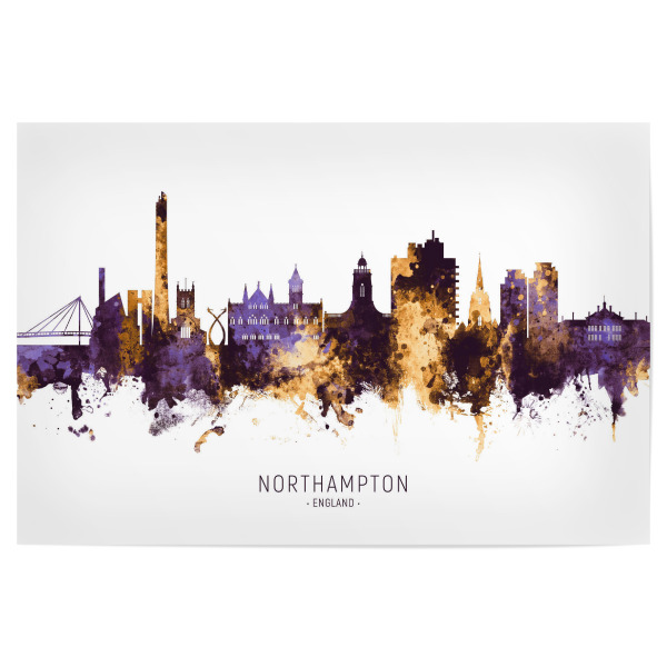 Poster 30x20 cm "Northampton Skyline PurpleGold" artboxONE - Städte - Northampton,England,Skyline,Cityscape,Stadtbild,Watercolor,City