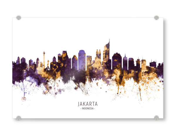 Acrylglasbild "Jakarta Skyline PurpleGold" artboxONE - Städte - Jakarta,Indonesia,Skyline,Cityscape,Stadtbild,Watercolor,City