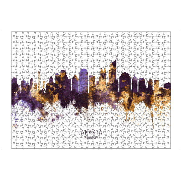 artboxONE Puzzle "Jakarta Skyline PurpleGold" artboxONE - Städte - Jakarta,Indonesia,Skyline,Cityscape,Stadtbild,Watercolor,City - Bild jakarta