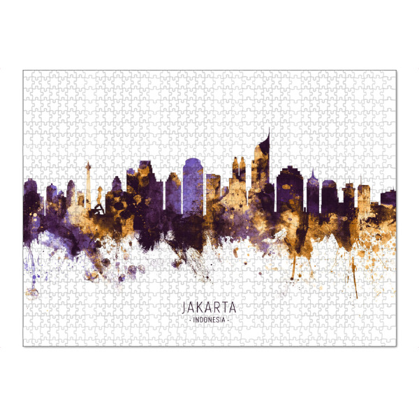 Puzzle Ravensburger "Jakarta Skyline PurpleGold" artboxONE - Städte - Jakarta,Indonesia,Skyline,Cityscape,Stadtbild,Watercolor,City - Bild jakarta