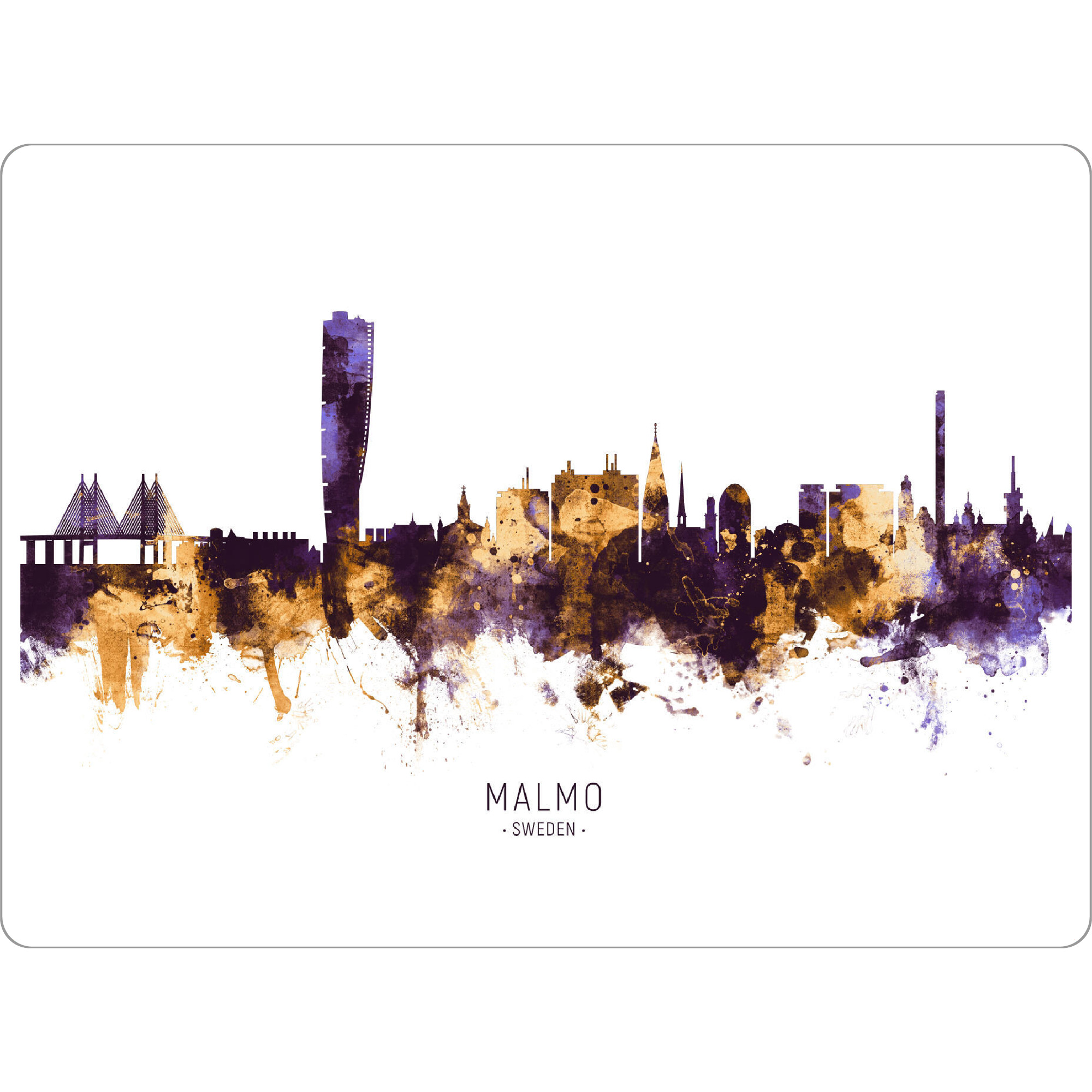 Tischset "Malmo Sweden Skyline PurpleGold" artboxONE - Städte - Malmo,Sweden,Skyline,Cityscape,Stadtbild,Watercolor,City - Bild malmo
