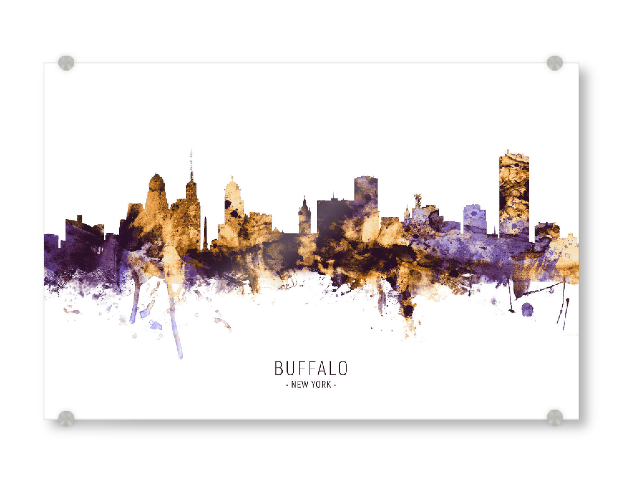 Acrylglasbild "Buffalo Skyline PurpleGold" artboxONE - Städte - Buffalo,New york,Skyline,Cityscape,Stadtbild,Watercolor,Painting,Usa