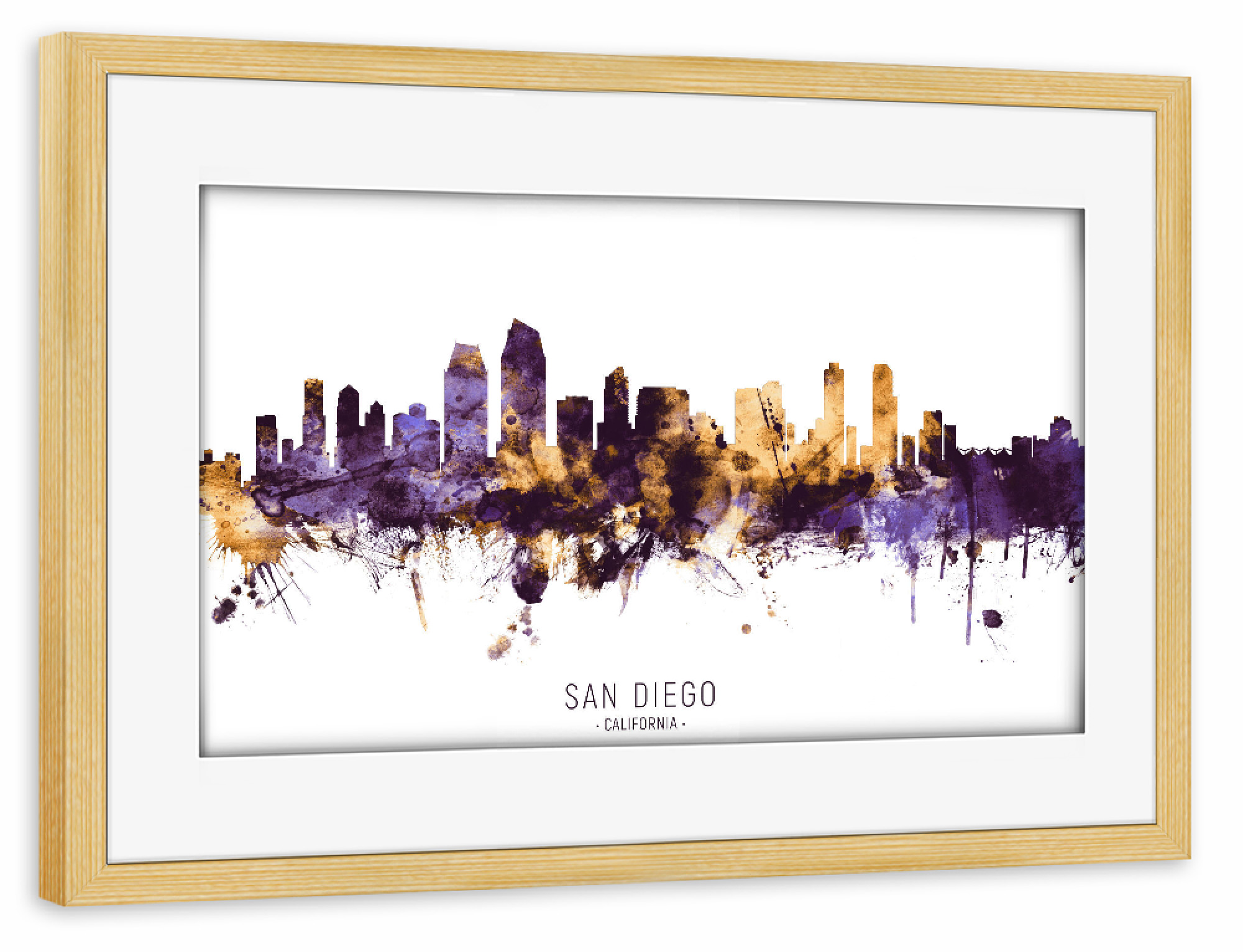 Poster mit Rahmen kiefer "San Diego Skyline PurpleGold" artboxONE - Städte