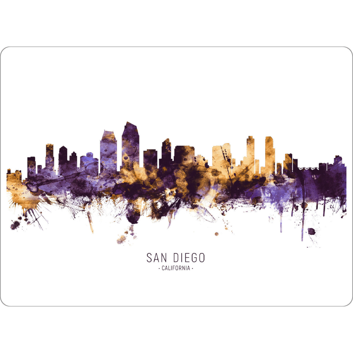 Tischset "San Diego Skyline PurpleGold" artboxONE - Städte - San diego,California,Skyline,Cityscape,Stadtbild,Watercolor,Painting,City,Usa