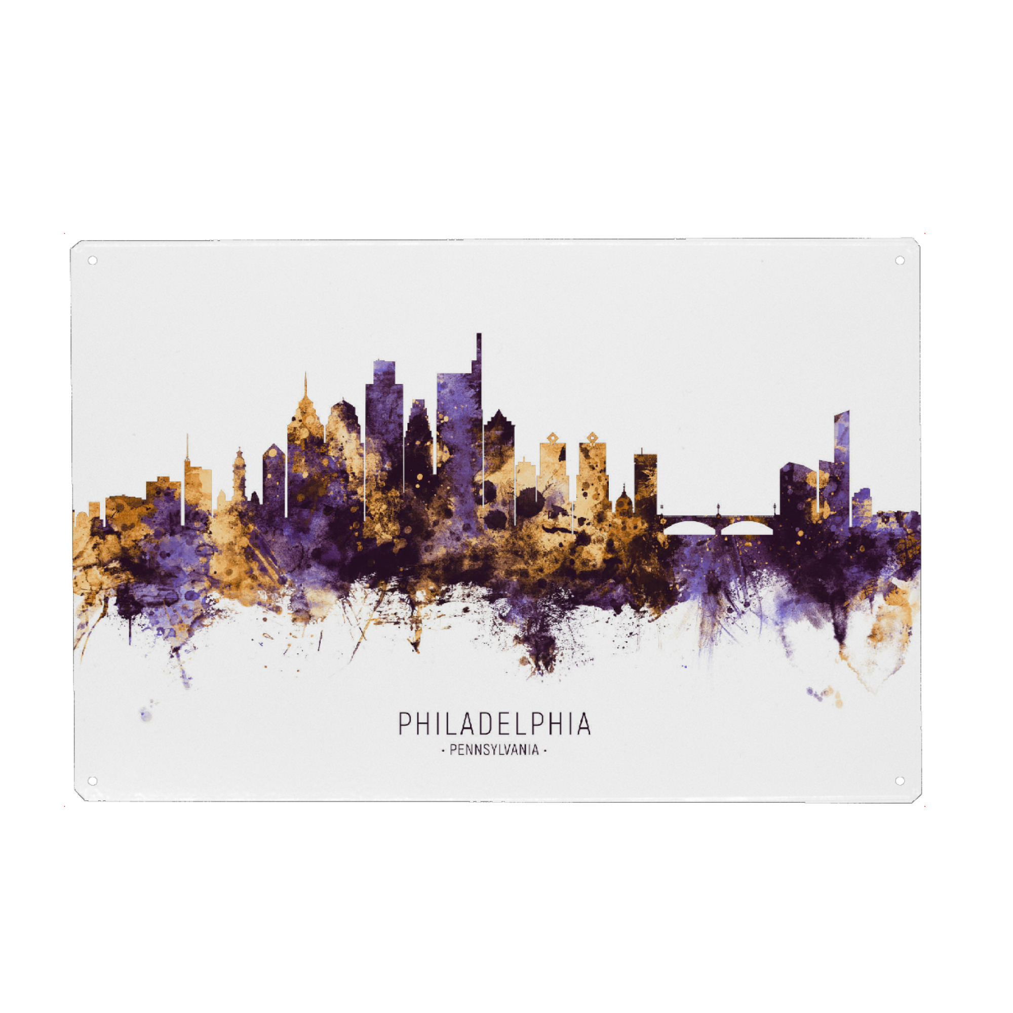Metall Poster "Philadelphia Skyline PurpleGold" artboxONE - Städte