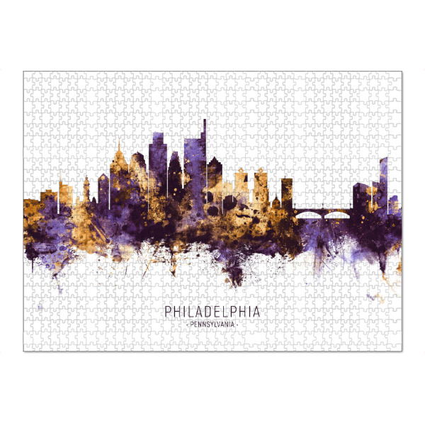 Puzzle Ravensburger "Philadelphia Skyline PurpleGold" artboxONE - Städte