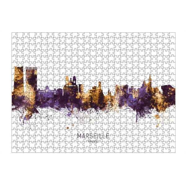 Puzzle Ravensburger "Marseille Skyline PurpleGold" artboxONE - Städte - Marseille,France,Skyline,Cityscape,Stadtbild,Watercolor,Painting,City
