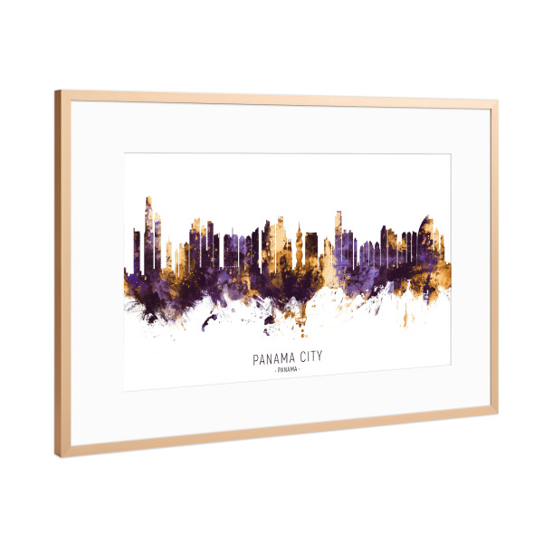 Poster mit Rahmen Kupfer "Panama City Skyline PurpleGold" artboxONE - Städte - Panama city,Panama,Skyline,Cityscape,Stadtbild,Watercolor,City