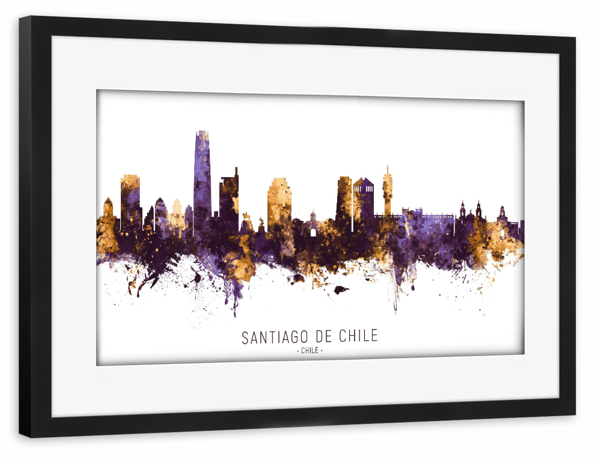 Poster mit Rahmen schwarz "Santiago de Chile PurpleGold" artboxONE - Städte