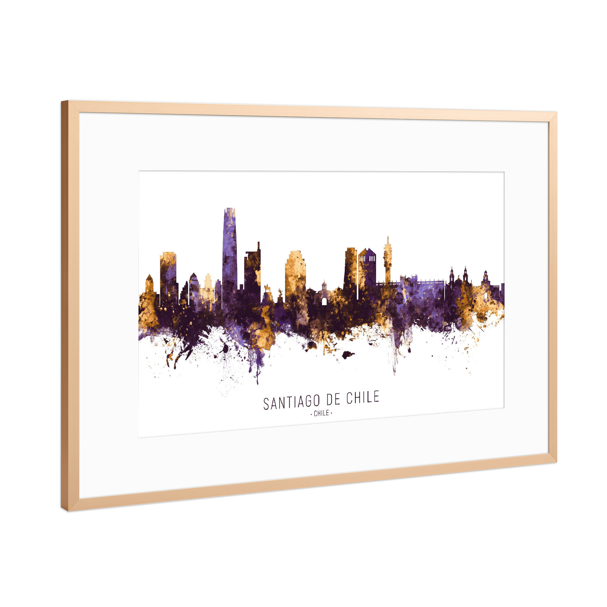 Poster mit Rahmen Kupfer "Santiago de Chile PurpleGold" artboxONE - Städte