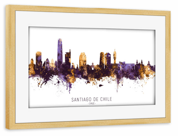Poster mit Rahmen kiefer "Santiago de Chile PurpleGold" artboxONE - Städte