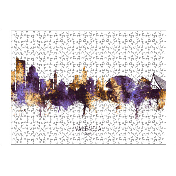 artboxONE Puzzle "Valencia Spain Skyline PurpleGold" artboxONE - Städte - Valencia,Spain,Skyline,Cityscape,Stadtbild,Watercolor,City
