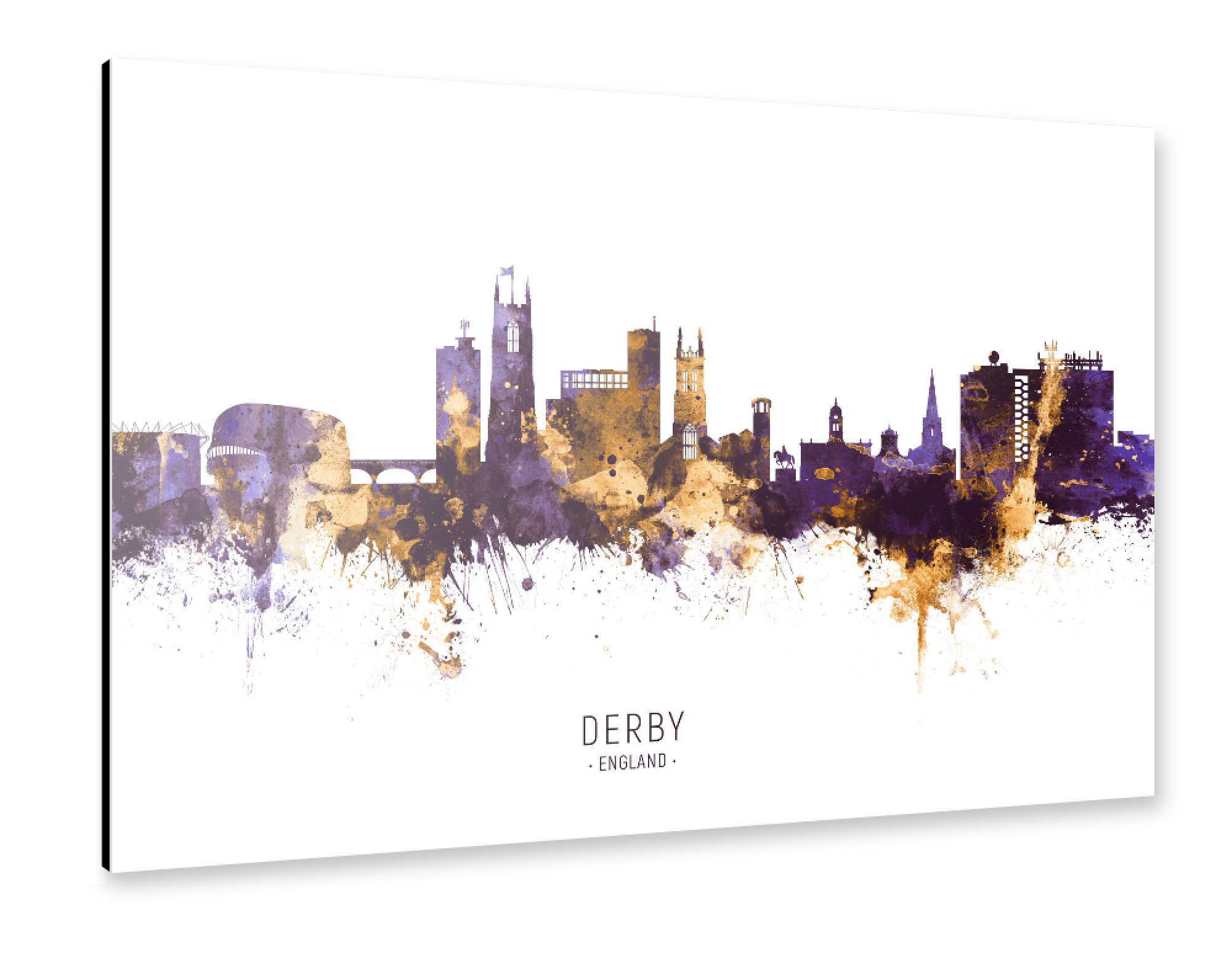 Alu-Dibond "Derby England Skyline PurpleGold" 75x50 cm artboxONE