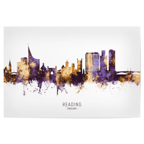 Poster 30x20 cm "Reading Skyline PurpleGold" artboxONE - Städte - Reading,England,Skyline,Cityscape,Stadtbild,Watercolor,City
