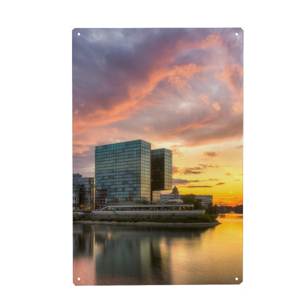 Holzbild "Sonnuntergang Medienhafen" artboxONE - Städte / Düsseldorf