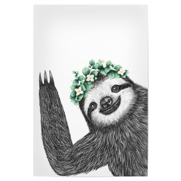 Poster "Sloth with eucalyptus" artboxONE - Natur,Floral,Tiere,Lustig - Sloth,Eucalyptus,Cute,Graphic,Eucalyptus leaf,Hello