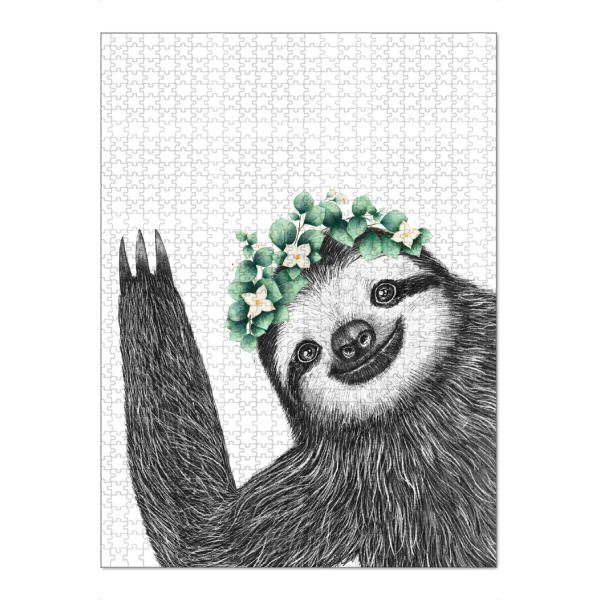 Puzzle Ravensburger "Sloth with eucalyptus" artboxONE - Natur,Floral,Tiere,Lustig - Sloth,Eucalyptus,Cute,Graphic,Eucalyptus leaf,Hello - Bild sloth