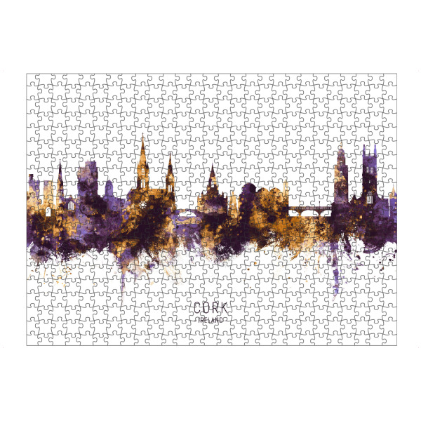 Puzzle Ravensburger "Cork Ireland Skyline PurpleGold" artboxONE - Städte - Cork,Ireland,Skyline,Cityscape,Stadtbild,Watercolor,City - Bild cork