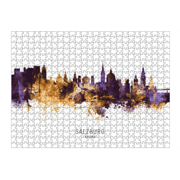Puzzle Ravensburger "Salzburg Skyline PurpleGold" artboxONE - Städte - Salzburg,Austria,Skyline,Cityscape,Stadtbild,Watercolor,Painting,City