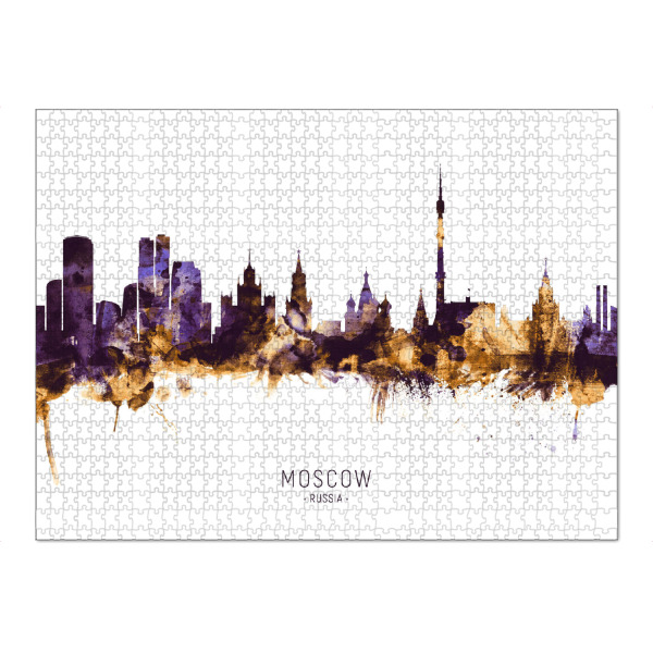 Puzzle Ravensburger "Moscow Russia Skyline PurpleGold" artboxONE - Städte - Moscow,Russia,Skyline,Cityscape,Stadtbild,Watercolor,Painting,City