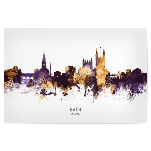 Poster 30x20 cm "Bath England Skyline PurpleGold" artboxONE - Städte - Bath,England,Skyline,Cityscape,Stadtbild,Watercolor,Painting,City