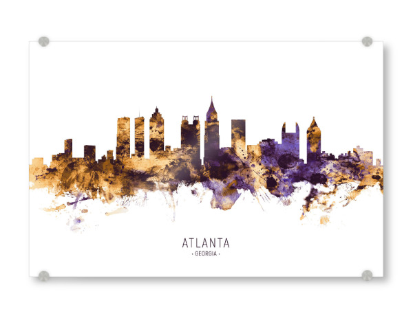 Acrylglasbild "Atlanta Georgia Skyline PurpleGold" artboxONE - Städte - Atlanta,Georgia,Skyline,Cityscape,Stadtbild,Watercolor,Painting,Usa,City