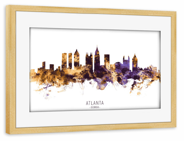Poster mit Rahmen kiefer "Atlanta Georgia Skyline PurpleGold" artboxONE - Städte