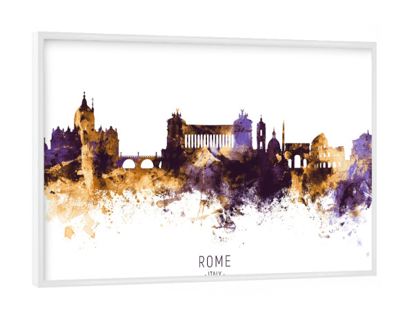 Poster mit weißem Rahmen "Rome Italy Skyline PurpleGold" artboxONE - Städte / Rom - Rome,Italy,Skyline,Cityscape,Stadtbild,Watercolor,City