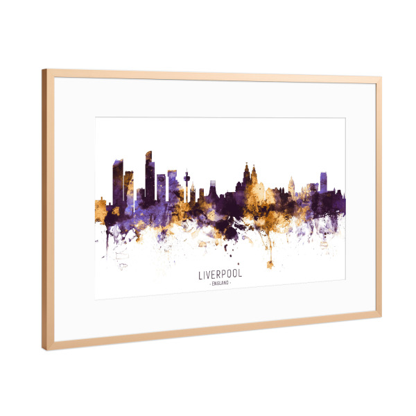 Poster mit Rahmen Kupfer "Liverpool Skyline PurpleGold" artboxONE - Städte - Liverpool,England,Skyline,Cityscape,Stadtbild,Watercolor,City