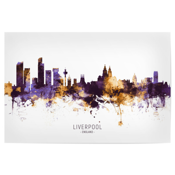 Poster "Liverpool Skyline PurpleGold" artboxONE - Städte - Liverpool,England,Skyline,Cityscape,Stadtbild,Watercolor,City