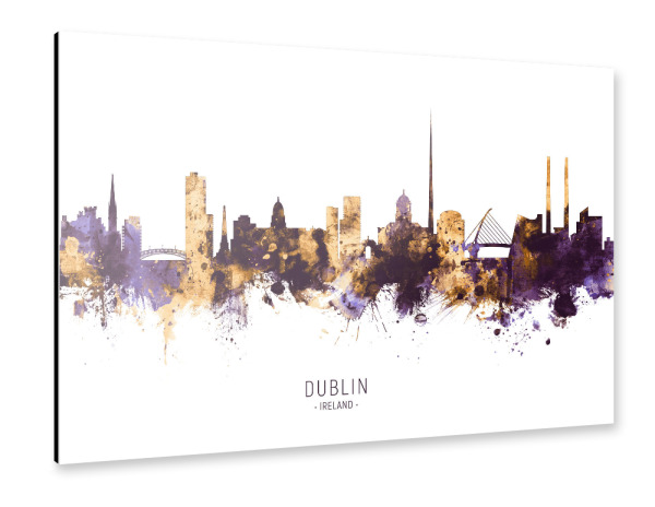 Alu-Dibond "Dublin Ireland Skyline PurpleGold" 30x20 cm artboxONE