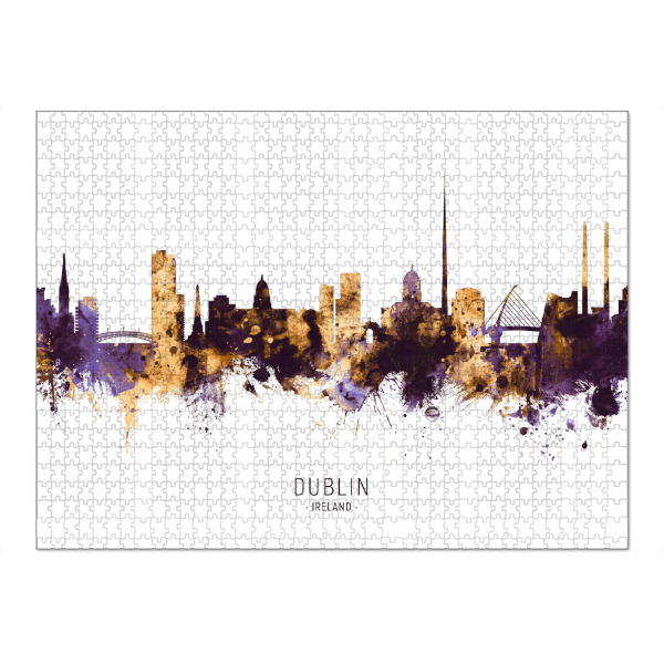 Puzzle Ravensburger "Dublin Ireland Skyline PurpleGold" artboxONE - Städte - Dublin,Ireland,Skyline,Cityscape,Stadtbild,Watercolor,City