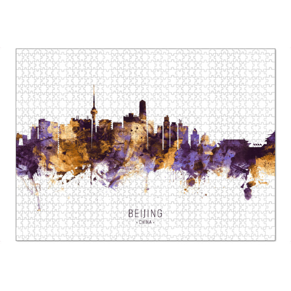 Puzzle Ravensburger "Beijing China Skyline PurpleGold" artboxONE - Städte - Beijing,China,Skyline,Cityscape,Stadtbild,Watercolor,City - Bild beijing