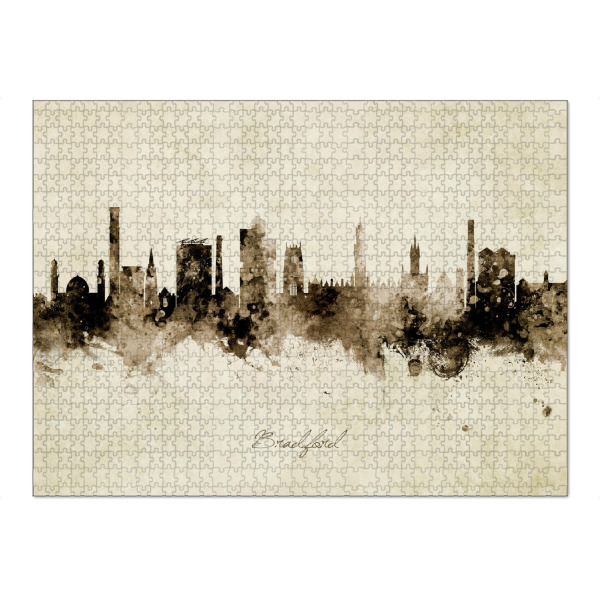 Puzzle Ravensburger "Bradford England Skyline Sepia" artboxONE - Städte - Bradford,England,Skyline,Cityscape,Stadtbild,Watercolor,City