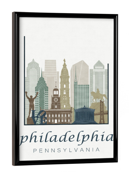 Poster mit schwarzem Rahmen "Philadelphia skyline light blue" artboxONE - Städte,Architektur